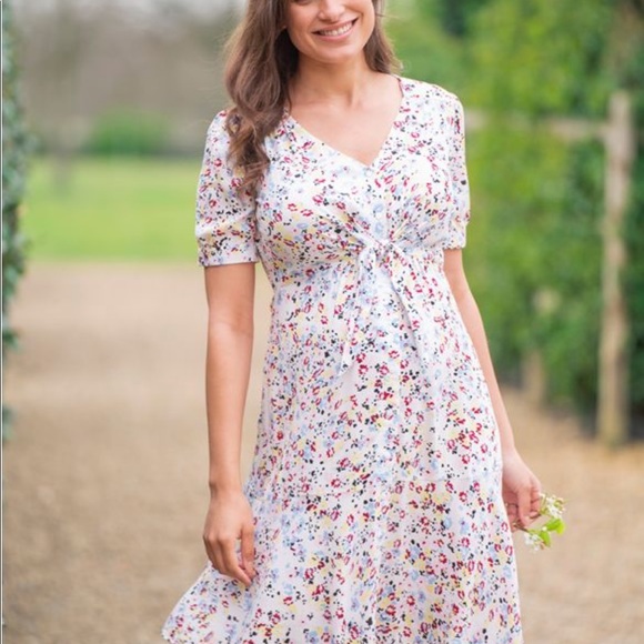 Seraphine White Floral Front Tie Maternity Dress - Picture 3 of 9
